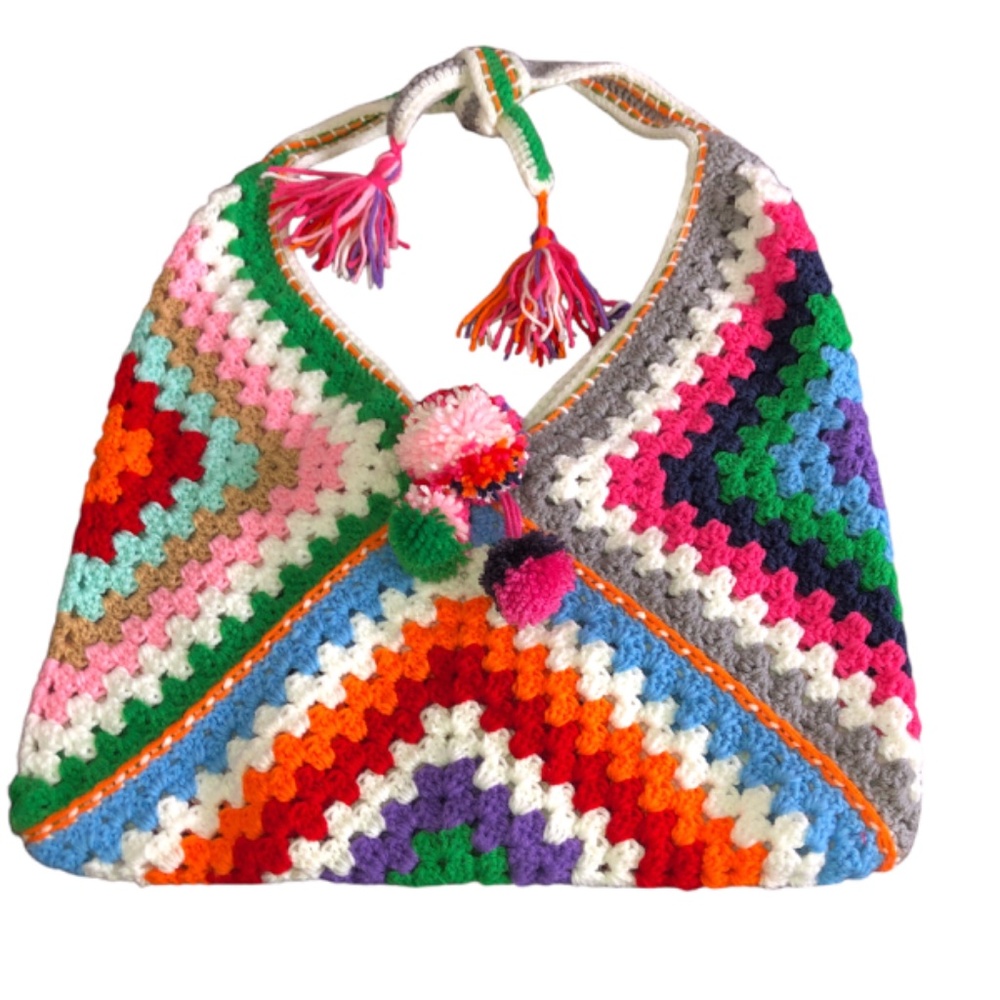 Unique Crochet Shoulder Bag – Handmade BOHO Granny Square Festival Crossbody Bag